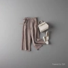 Wide-leg women's summer cotton and linen thin, high-waisted, side-tied, retro and artistic elastic casual pants for women details Picture